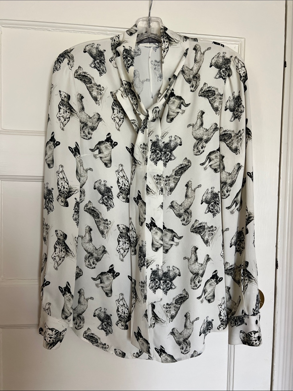 Lela Rose White Blouse with Black Dog Sketch Print